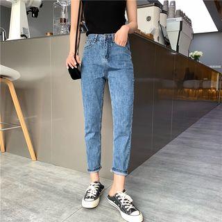 High-waist Straight-cut Cropped Jeans