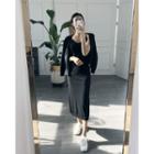 Cardigan & Sleeveless Knit Maxi Dress Set Black - One Size
