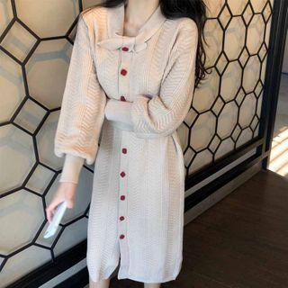 Puff-sleeve Knit Midi Dress