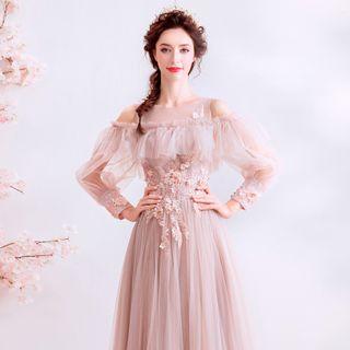 Flower Detail Cold-shoulder Sheath Evening Gown