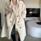 Double-breasted Tie-waist Long Coat / Long-sleeve T-shirt / Sweater