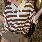 Short-sleeve Striped T-shirt Stripe - Coffee - One Size