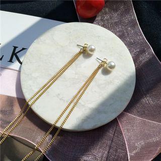 Faux-pearl Fringed Earring 1 Pair - Platinum - One Size
