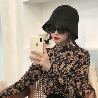 Long-sleeve High Neck Printed Top As Shown In Figure - One Size
