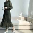 Tie-neck Floral Pattern Maxi Shirtdress