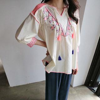 Tassel-detail Color-block Top