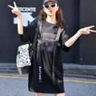 Short-sleeve Applique Mini T-shirt Dress