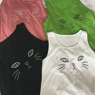 Cat Printed Loose-fit Tank Top