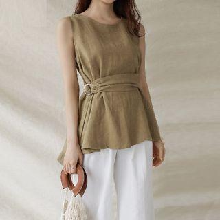 Tie-waist Sleeveless Linen Top