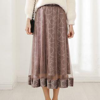 Printed Midi Mesh Skirt
