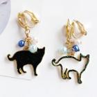Non-matching Faux Pearl Alloy Cat Dangle Earring