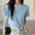 Long-sleeve Lace Top / Short-sleeve Bear Applique Cropped T-shirt