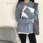 Plain Long-sleeve Loose-fit Hooded Knit Top