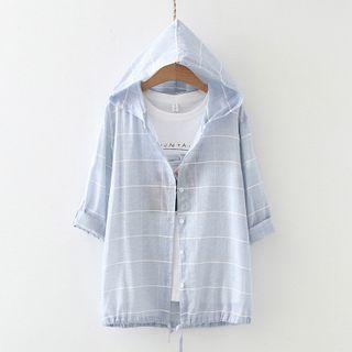 Short-sleeve Striped Hooded Light Jacket Blue - One Size