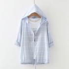 Short-sleeve Striped Hooded Light Jacket Blue - One Size