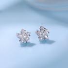925 Sterling Silver Rhinestone Flower Earring 1 Pair - Stud Earrings - Silver - One Size