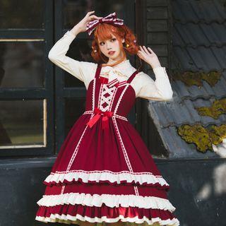 Sleeveless Lace Trim Tiered A-line Dress