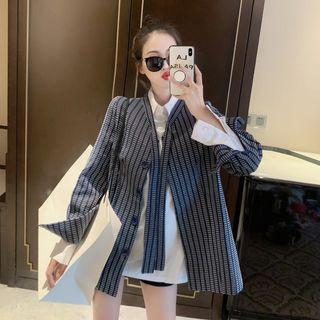 Striped Jacket / Plain Long-sleeve Shirt