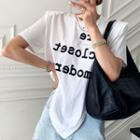 Short-sleeve Lettering T-shirt / Pleated Midi A-line Skirt
