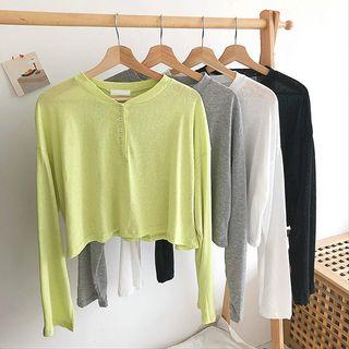 Plain Single-breasted Long-sleeve Light Top