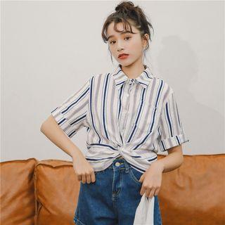 Striped Short-sleeve Twisted Shirt