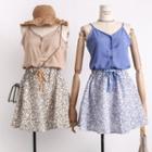 Set: Button-down Chiffon Camisole Top + Floral Skirt