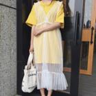 Set: Elbow-sleeve T-shirt Dress + Sleeveless Sheer A-line Midi Dress