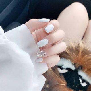 Rhinestone Plain Faux Nail Tips Jp1101-b3 - Glue - White - One Size