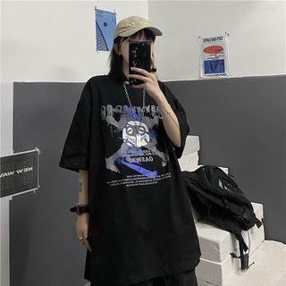 Couple Matching Short Sleeve Cartoon Print Shirt