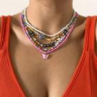 Set Of 5: Lettering / Bead Acrylic Choker (various Designs) 2589 - Red & Yellow & Blue - One Size