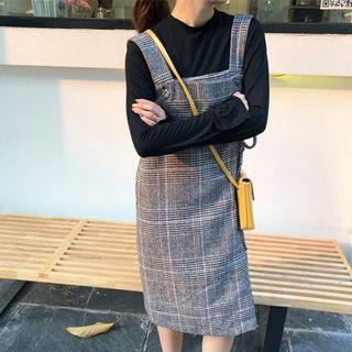Plaid Jumper Dress As Shown In Figure - One Size