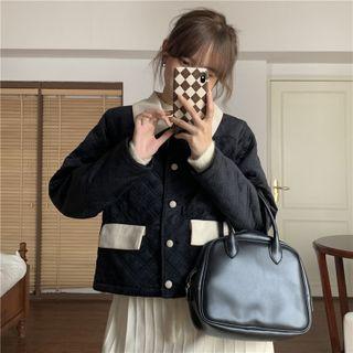 Long-sleeve Two-tone Argyle Jacket