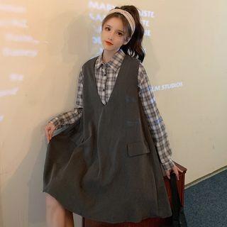 Plaid Shirt / A-line Overall Dress