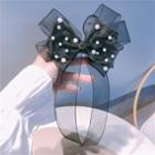 Faux Pearl Chiffon Bow Hair Clip Black - One Size