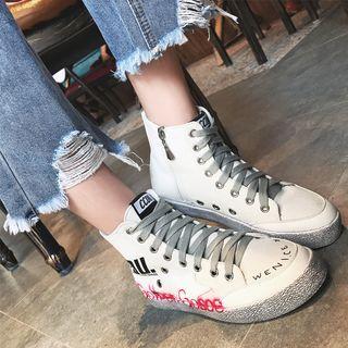 Canvas High-top Printed Lace-up Sneakers