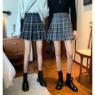 High-waist Plaid Pleated A-line Mini Skirt