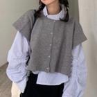 Asymmetric Striped Cropped Shirt / Plain Knit Shawl
