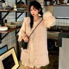 Long-sleeve Frill Trim Dress / Tweed Buttoned Vest