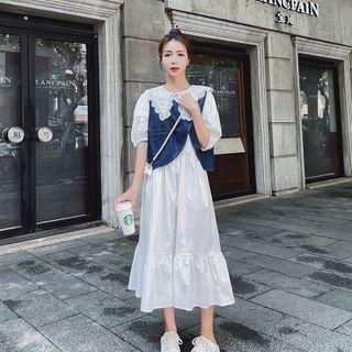 Denim Lace Panel Skirt