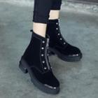 Genuine Suede Front-zip Studded Short Boots