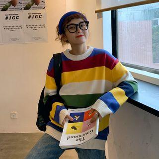 Striped Sweater / Polo Collar Striped Sweater
