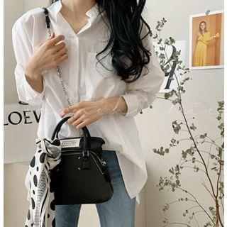 Mandarin-collar Boxy Shirt White - One Size