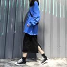 Crew-neck Pullover / Back Slit Midi Straight-fit Skirt