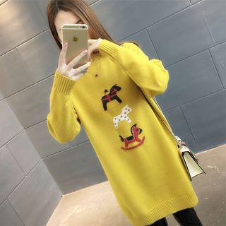 Horse Print Long Sleeve Knit Dress