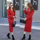 Set: V-neck Ribbed Cardigan + Midi Skirt