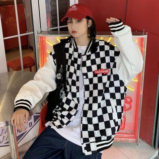 Checkerboard Baseball Jacket Check - White & Black - One Size