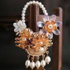 Faux Pearl Alloy Flower Headpiece With Box - Flower Basket - Purple Chrysanthemum - One Size