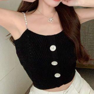 Faux Pearl Strap Cropped Camisole Top