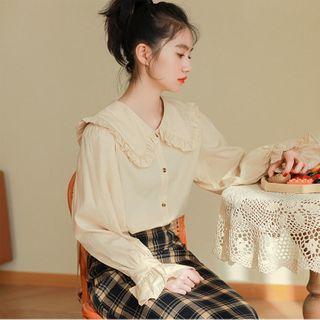 Sailor Collar Plain Blouse Almond - One Size