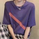 Short-sleeve T-shirt / High-waist Plaid Wide-leg Pants